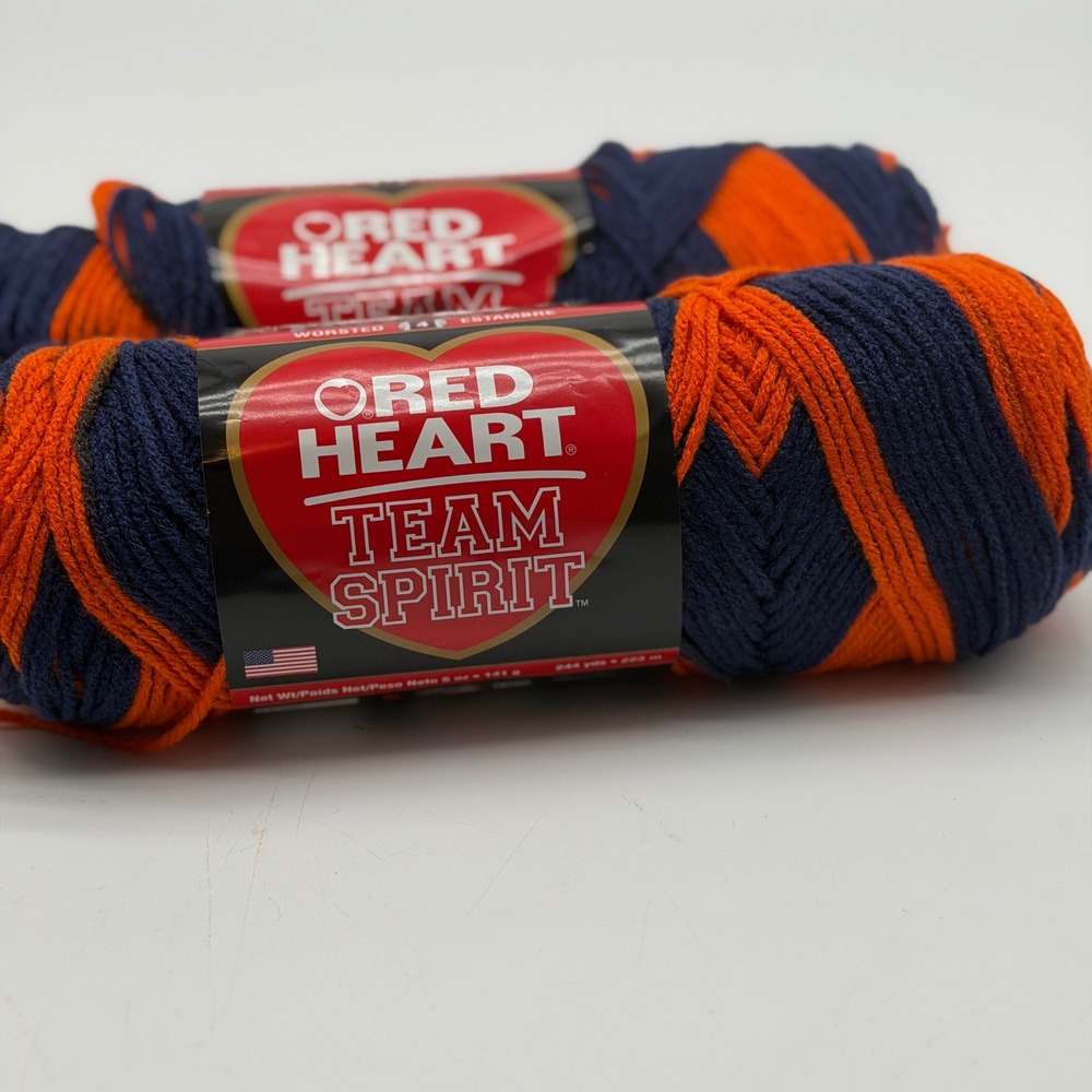 Red Heart Team Spirit Yarn Orange Navy Blue Worsted 4 Medium 2 Skeins E797 0960
